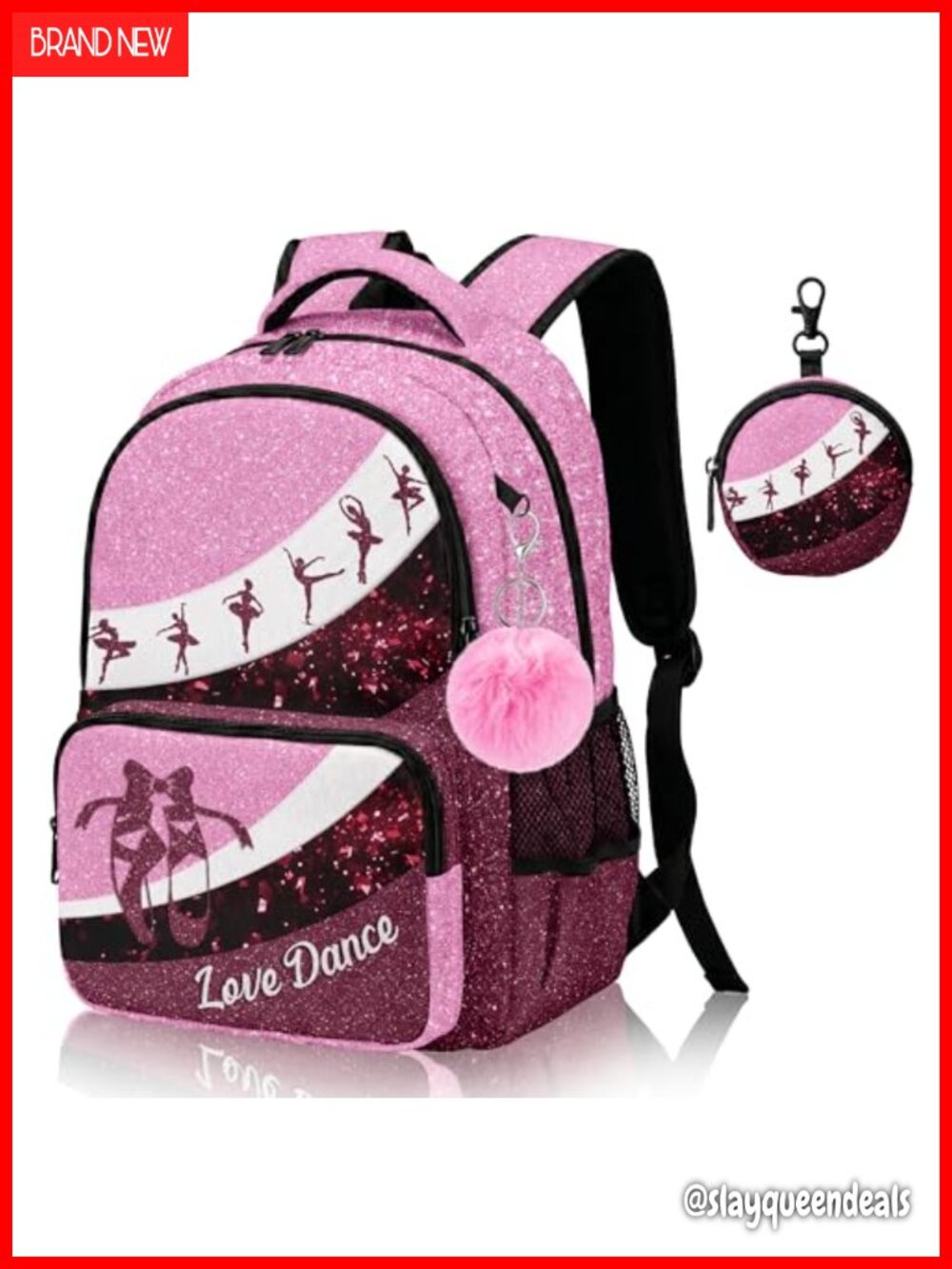 Dance Backpack for Women Girls, Water-Resistant Polyester Backpack with Coin